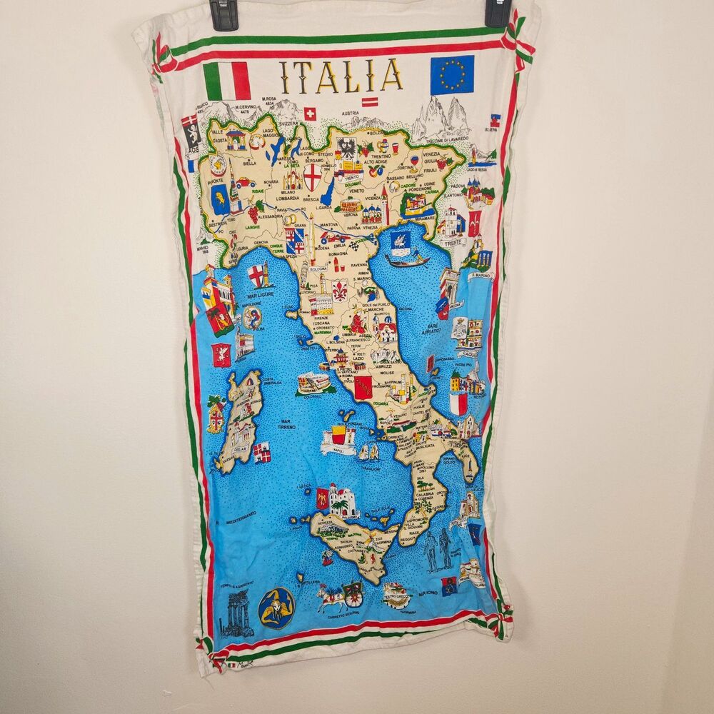 MonviR Italia Map Tea Towel 100% Cotton Multicolor Made in Italy